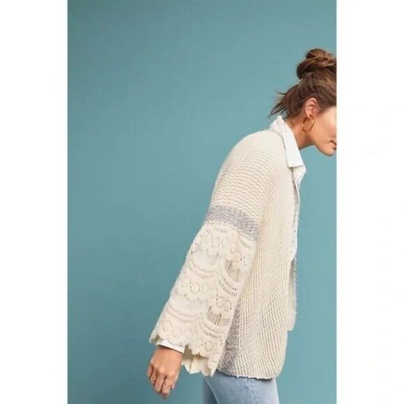Anthropologie Boho Romantic Knit Crochet Cardigan Sweater Oversized One Size - Picture 3 of 10